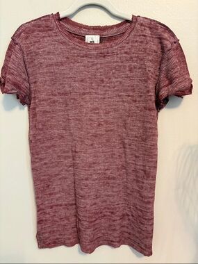 We The Free Waffle Knit Short Sleeve Top in Cranberry